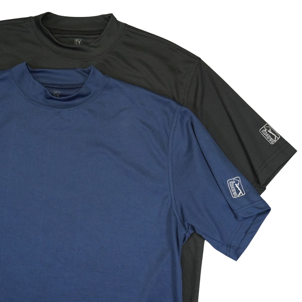 PGA Tour Mock Neck Shirt Mens Medium Navy Blue Black 2 Pack Performance Mesh